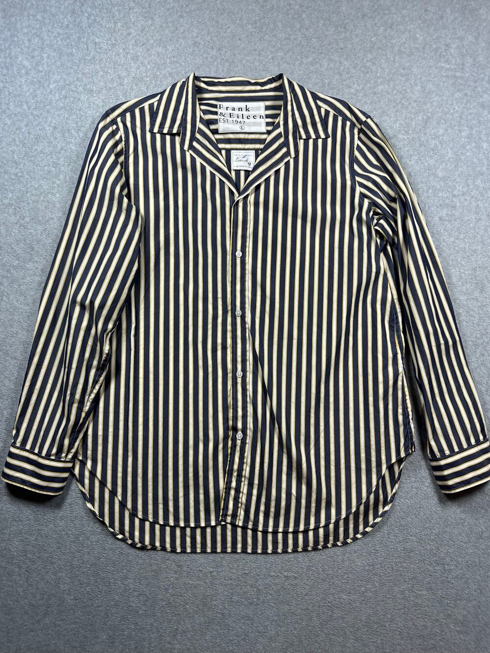 Frank & Eileen Frank Button Up Shirt Women's Large Striped Navy Yellow Striped